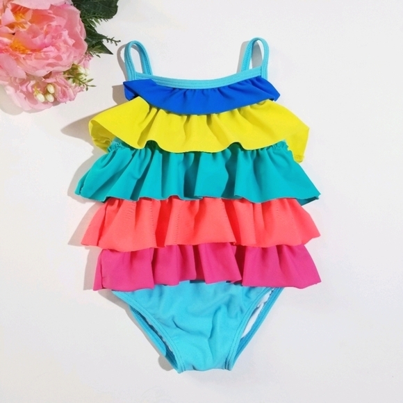 Baby Boden Multicolor Ruffle Swimsuit 6-12m - Picture 1 of 8